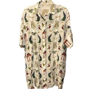 verandah white peacock gold sparkle tiger multiple print long shirt or dress XS